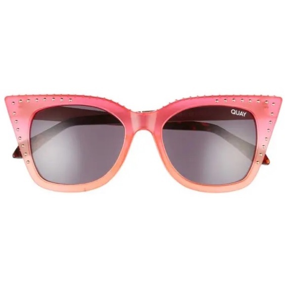 QUAY Harper Sunglasses Studded Coral Pink Frame Smoke Blackout Lenses Cateye - Picture 4 of 13